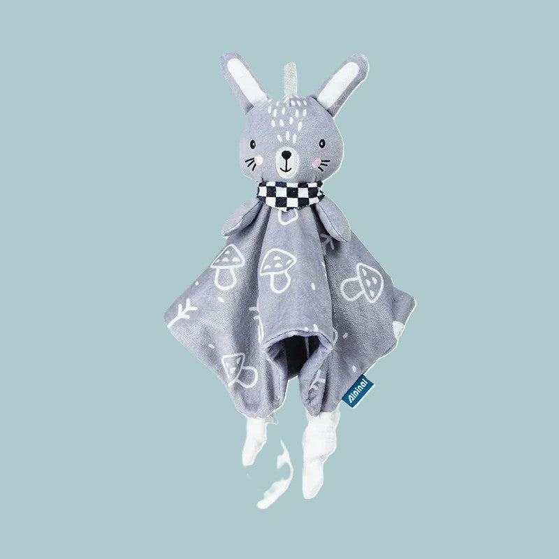 Doudou lapin bleu avec anneau dentition