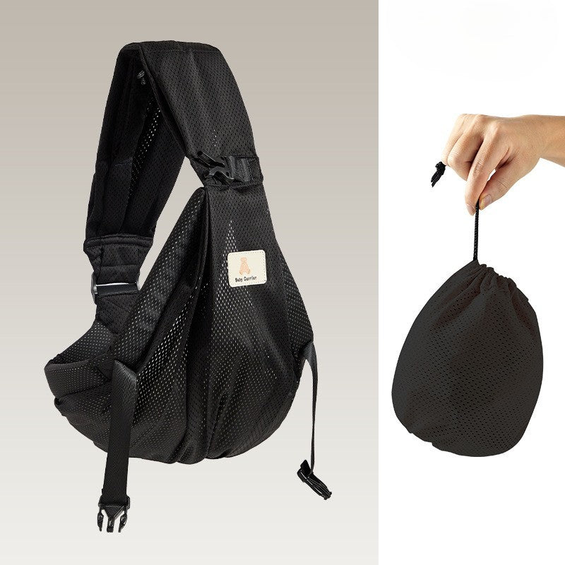 Echarpe de portage ultra légère noire avec sac transport.