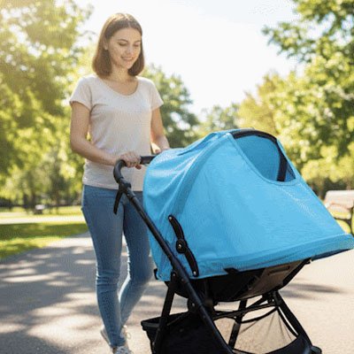 Maman au parc et par soleil pour poussette en polyester bleu.