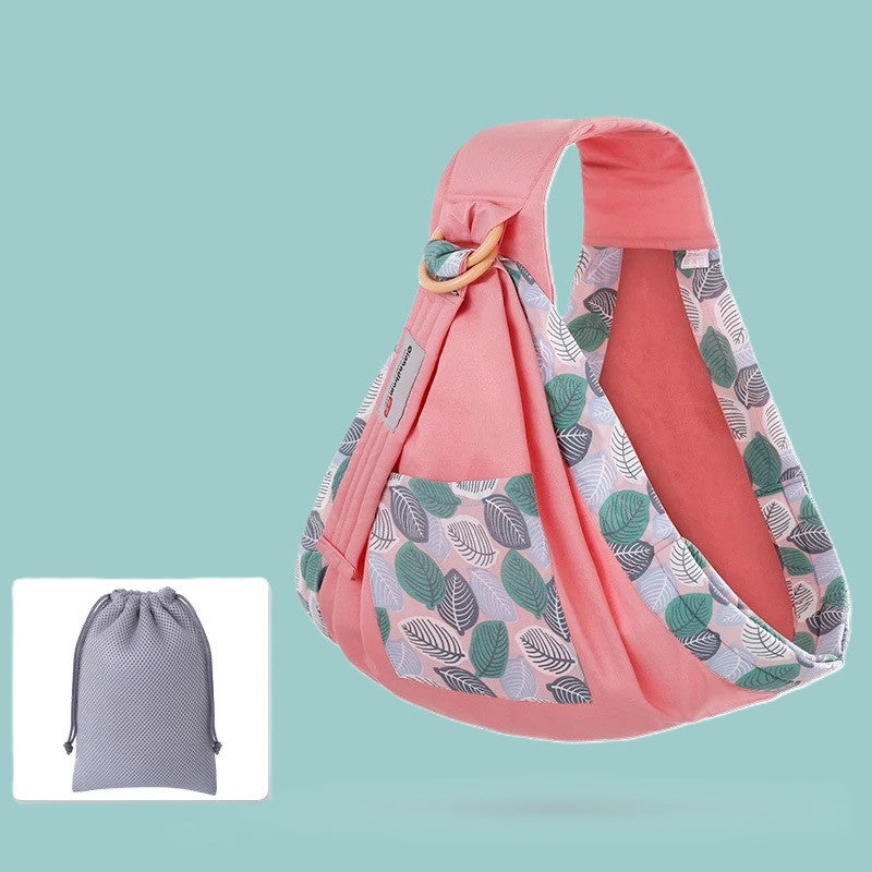 Porte bébé rose motifs feuilles et sac rangement