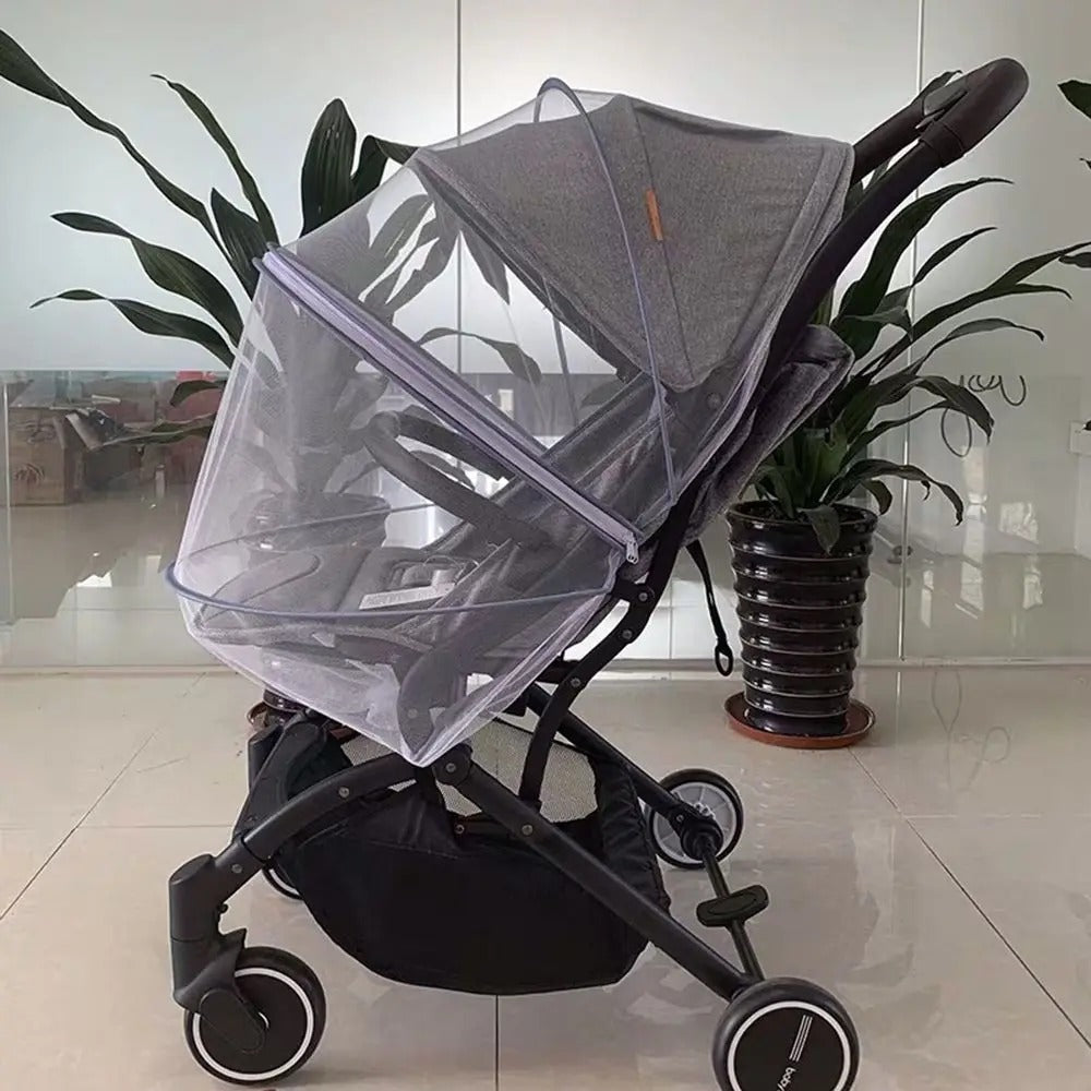 Poussette et moustiquaire bebe universelle grise.