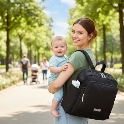 Sac a dos a langer noir élégant pour sorties avec bébé
