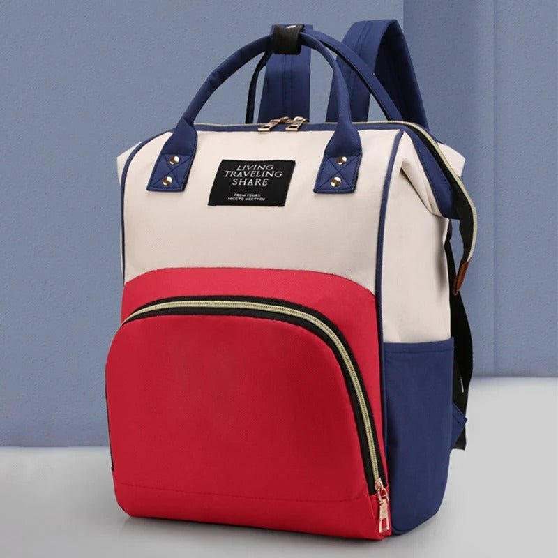 Sac a langer bebe bleu, blanc, rouge.
