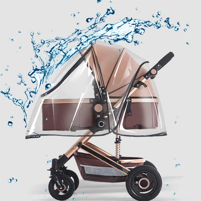 Vague de gouttelettes sur protection pluie poussette