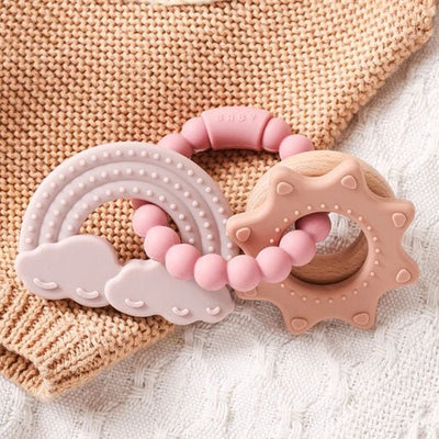 Anneau de dentition bracelet nuage rose.