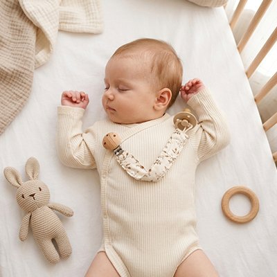 Attache tetine | Coton avec clip en bois naturel