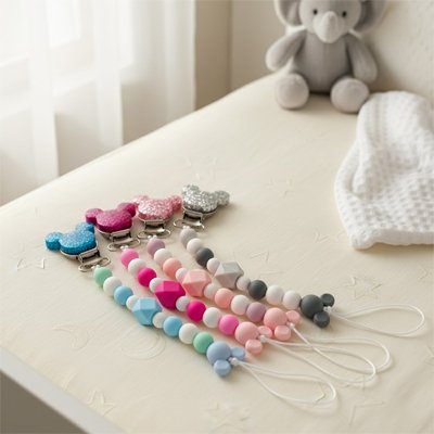 Attache tetine | Perles silicone et paillettes