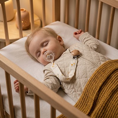 Attache tetine | Coton avec clip en bois naturel
