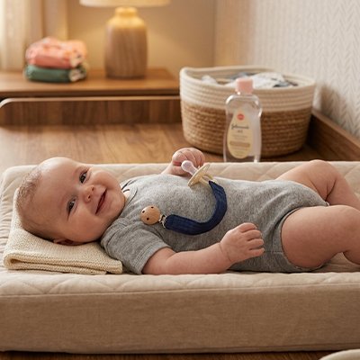 Bébé avec attache tétine couleur marine avec clip en bois.