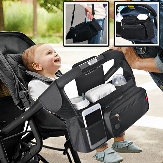 Bébé dans poussette et sac a langer bebe organisé