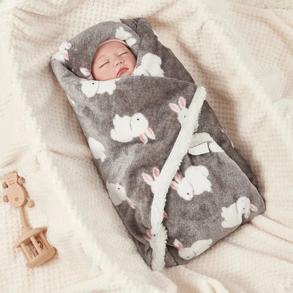 Bébé emmaillote dans couverture bébé polaire lapins