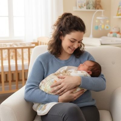 Bébé endormi dans sa douce couverture bebe en pur coton.