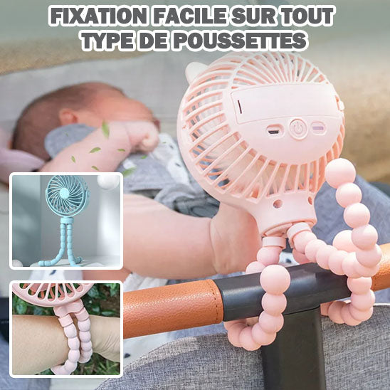 Bébé endormi et mini ventilateur poussette fixation facile