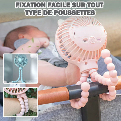 Bébé endormi et mini ventilateur poussette fixation facile