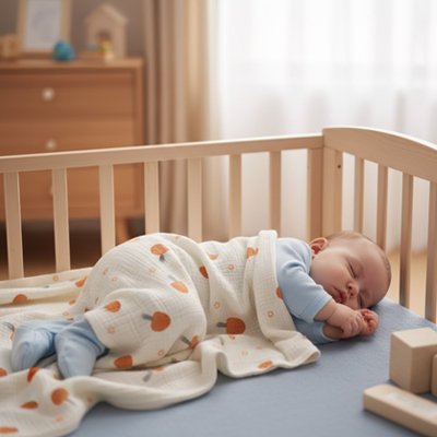 Bébé endormie enveloppé dans sa couverture bébé mousseline légère 