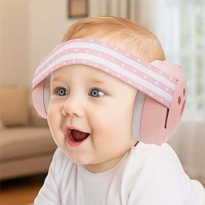 Bébé heureux de porter son casque anti bruit bébé léger.