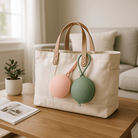 Deux boites a tetines pratiques accrochées sur un sac à langer.