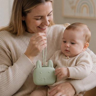 Boite a tetine​ lapin en silicone alimentaire sécuritaire.
