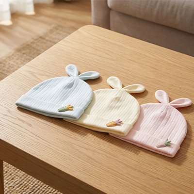 Bonnet bébé couleurs pastel pour nouveau-né.