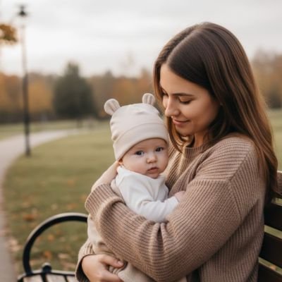Bonnet bebe en coton avec petites oreilles d'ourson.