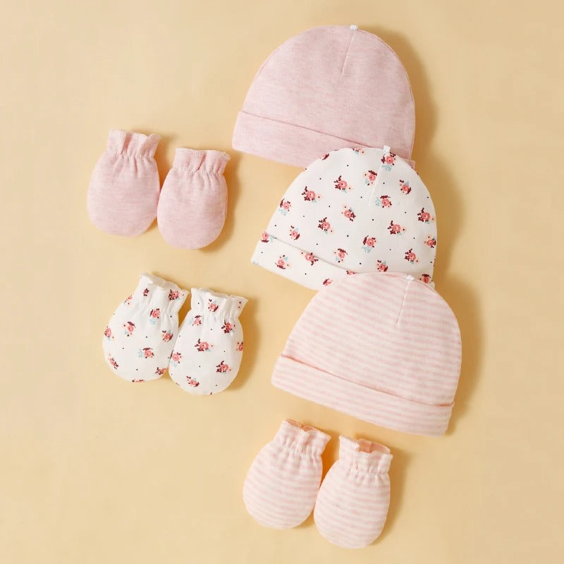Bonnet bébé fille avec mitaines assorties