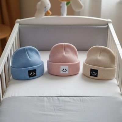 Bonnet bebe offert en trois magnifiques couleurs pastels.