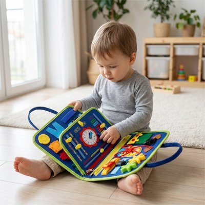 Jouet ludique Busy board bebe bleu