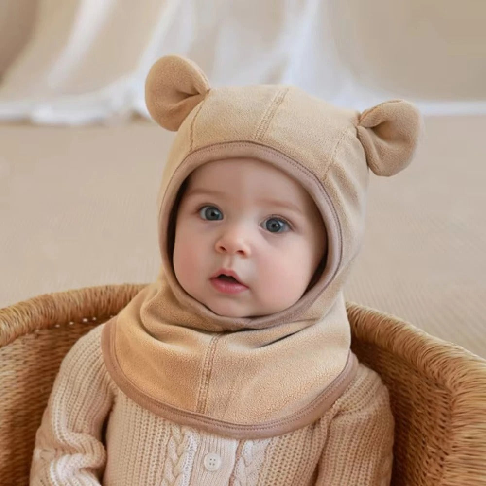 Cagoule bebe en polaire kaki.
