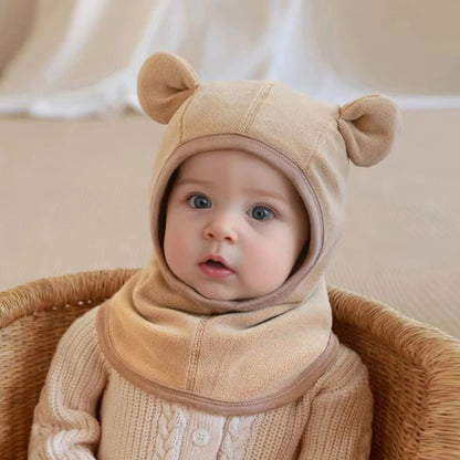 Cagoule bebe en polaire kaki.