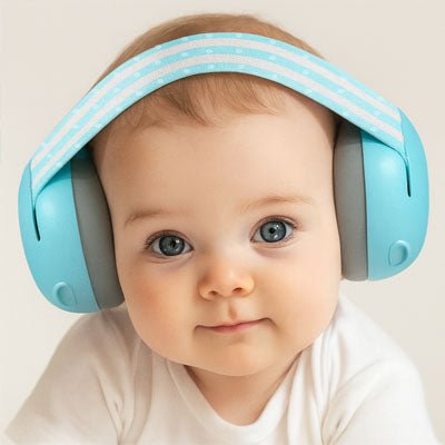 Magnifique bébé portant casque anti bruit bébé bleu