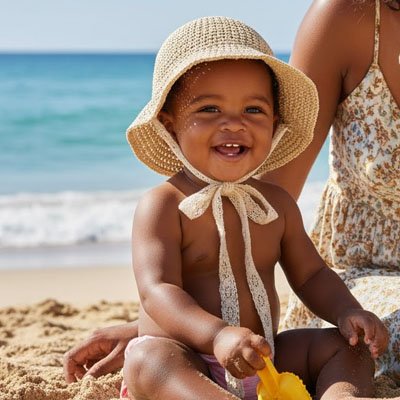 Chapeau bebe mode en paille protection solaire.