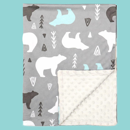 Couverture bébé grise et turquoise ours polaire