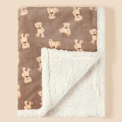 Couverture bébé polaire beige motif oursons