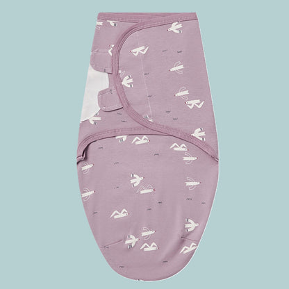 Couverture emmaillotage coton motifs oiseaux lilas