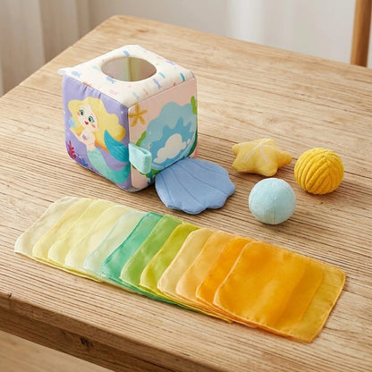 Cube d'activite bebe thème océan avec jolie sirène et accessoires.