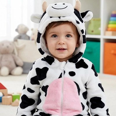 Deguisement vache​ adorable en peluche noir et blanche.