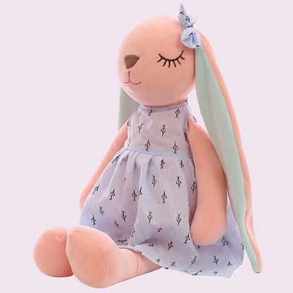 Doudou bébé lapine peluche robe bleue