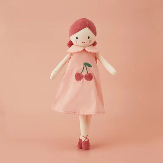 Doudou bébé poupée ballerine avec robe cerise