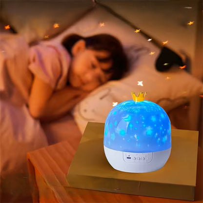 Fillette endormie avec veilleuse projection lumineuse