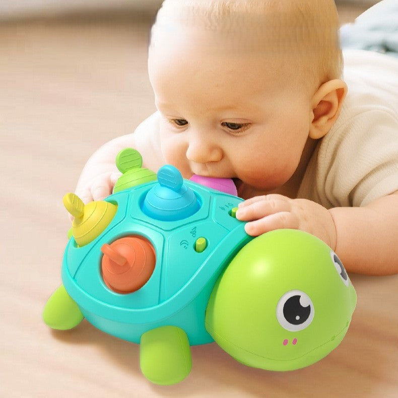 Jouet bebe tortue sensorielle musicale.