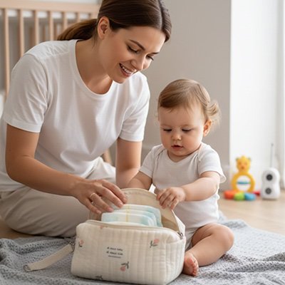 Maman et Bébé et trousse de toilette bebe tulipes.