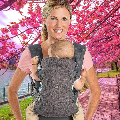 Maman et son porte bebe ergonomique haute qualité.