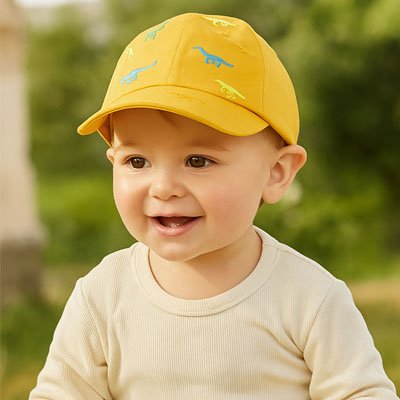 Mignonne casquette bebe jaune en coton polyester.