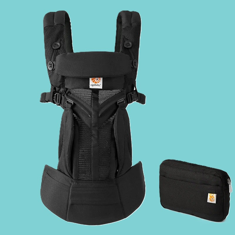 Porte bébé noir ajustable avec pochette