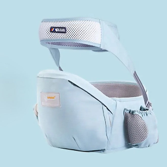 Porte bebe siège ergonomique bleu-vert.