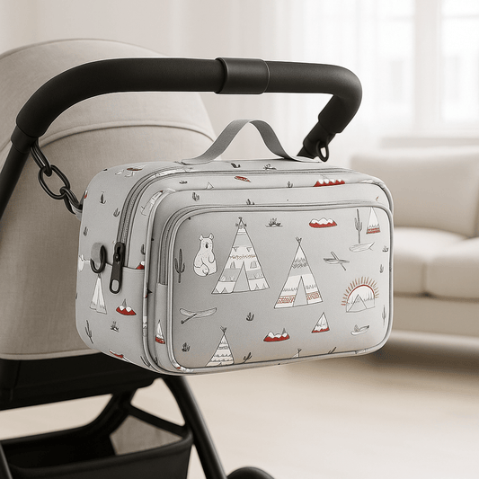 Magnifique petit sac a langer design Tipis accroché à la poussette