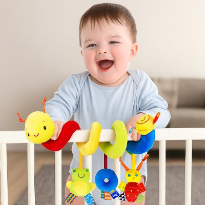 Spirale d'activité bébé universelle à accrocher en tissu coloré.