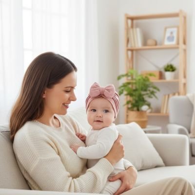 Turban bebe fille rose avec magnifique noeud papillon.