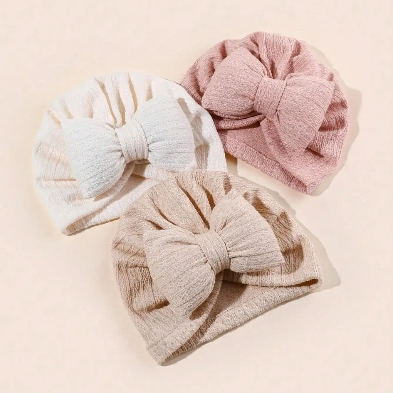 Turban bebe fille trois couleurs douces.